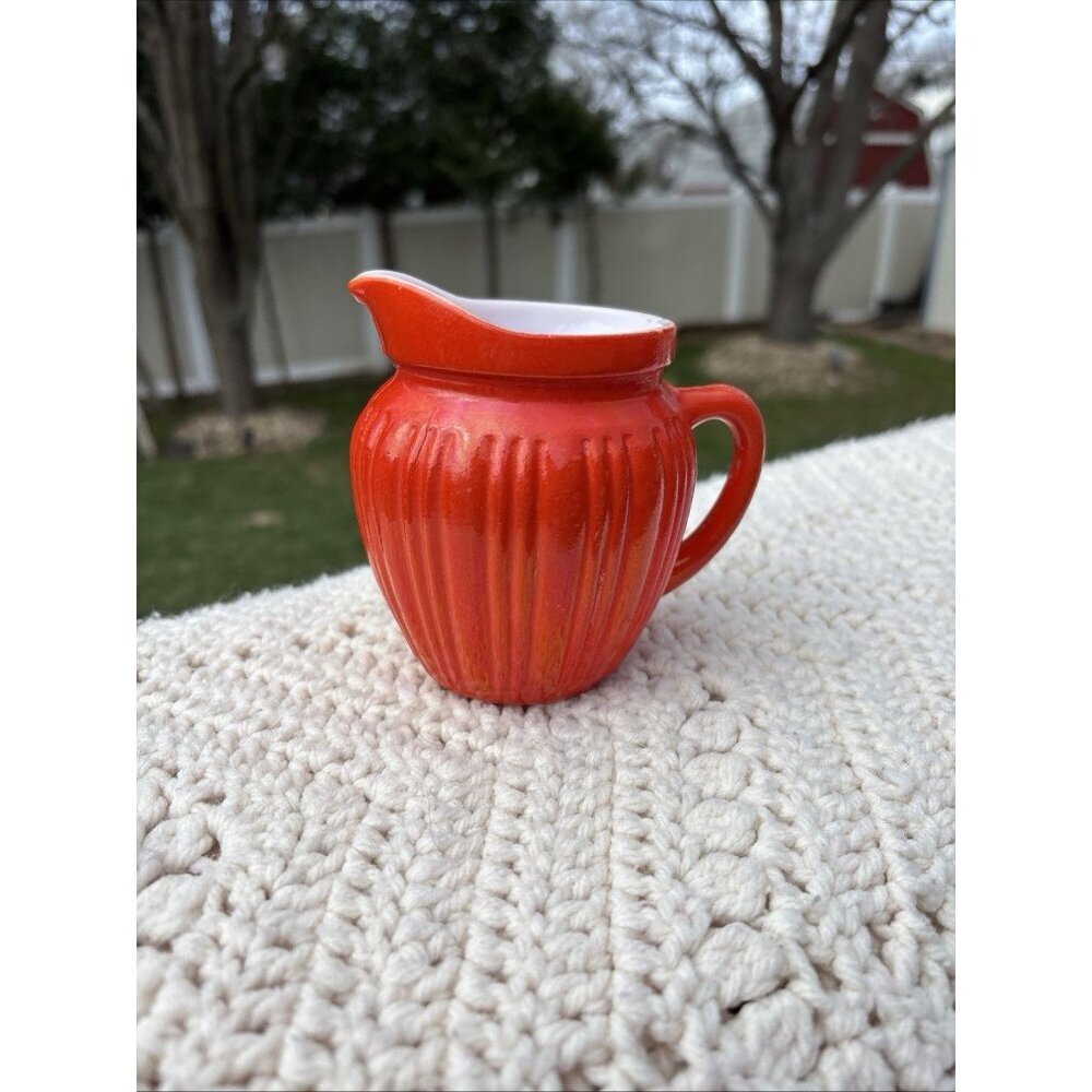 Vintage MCM Hazel Atlas Orange Moderntone Platonite Creamer Pitcher Kitsch 002 1